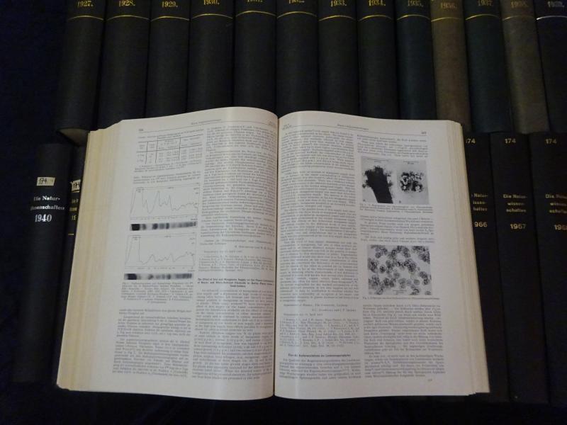 DIE NATURWISSENSCHAFTEN. WOCHENSCHRIFT für die Fortschritte der reinen u. angewandten Naturwissenschaften. Organ d. Gesellschaft Deutscher Naturforscher und Ärzte. Organ der Kaiser Wilhelm-Gesellschaft zur Förderung der Wissenschaften. / Ab 1949 : Organ der Max-Planck-Gesellschaft zur Förderung der Wissenschaften. 15. Jahrgang - 32. Jg. u. 45. Jg. - 57. Jg. in 32 Bänden. – Bild 2